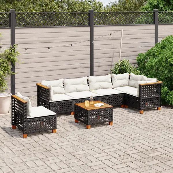 Gossi set canapele de gradina cu perne, 7 piese, negru, poliratan