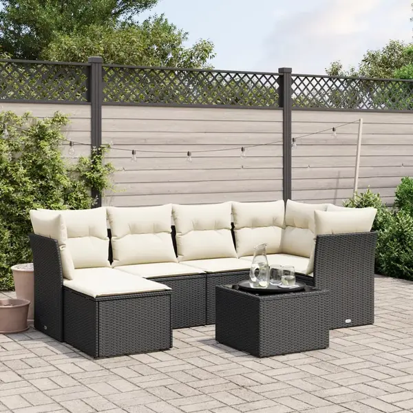 Gossi set canapele de gradina cu perne, 7 piese, negru, poliratan