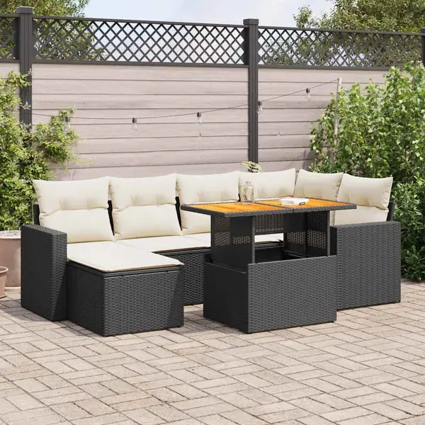 Gossi set canapele de gradina cu perne, 7 piese, negru, poliratan