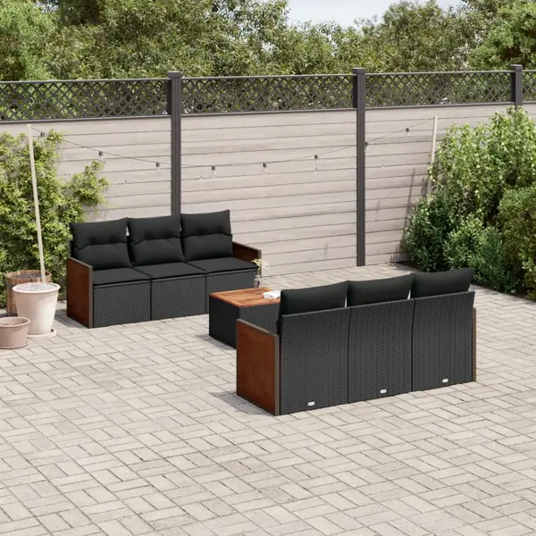 Gossi set canapele de gradina cu perne, 7 piese, negru, poliratan