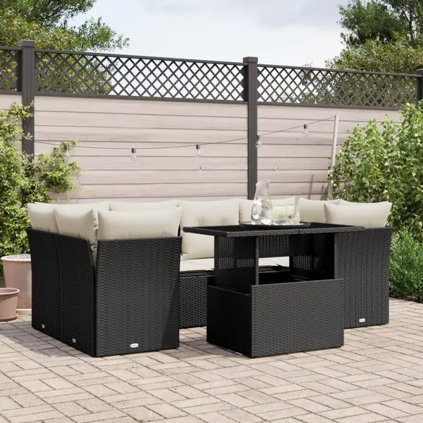 Gossi set canapele de gradina cu perne, 7 piese, negru, poliratan