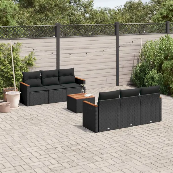 Gossi set canapele de gradina cu perne, 7 piese, negru, poliratan