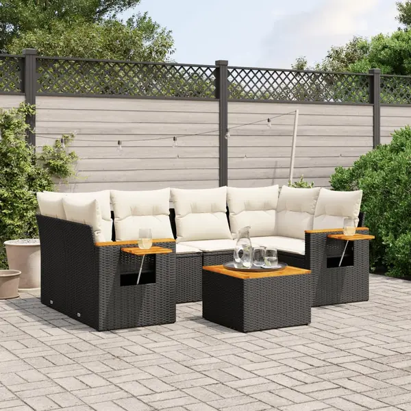 Gossi set canapele de gradina cu perne, 7 piese, negru, poliratan
