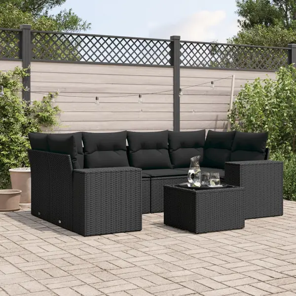 Gossi set canapele de gradina cu perne, 7 piese, negru, poliratan