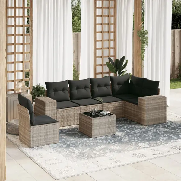 Gossi set canapele de gradina cu perne, 7piese gri deschis poliratan