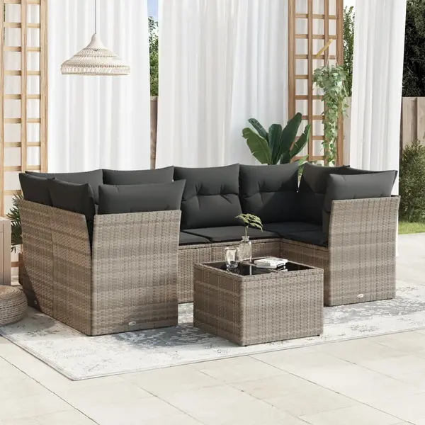 Gossi set canapele de gradina cu perne, 7piese gri deschis poliratan