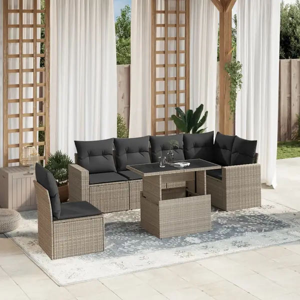 Gossi set canapele de gradina cu perne, 7piese gri deschis poliratan