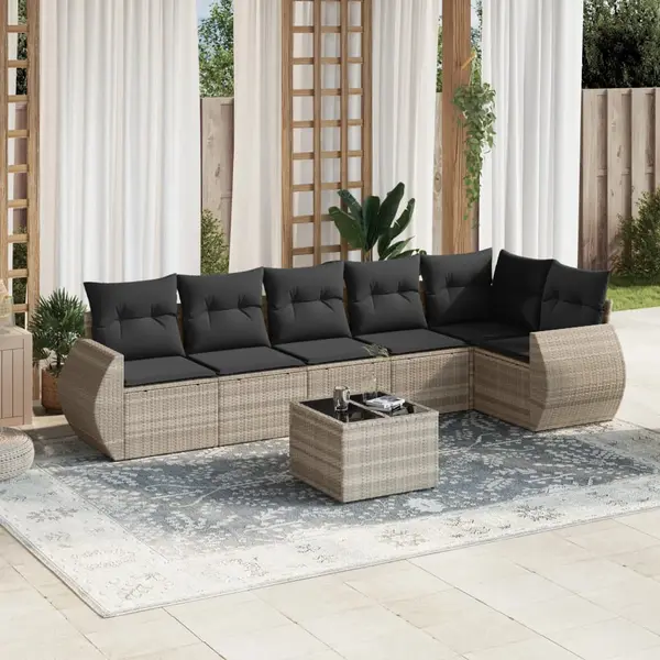 Gossi set canapele de gradina cu perne, 7piese gri deschis poliratan