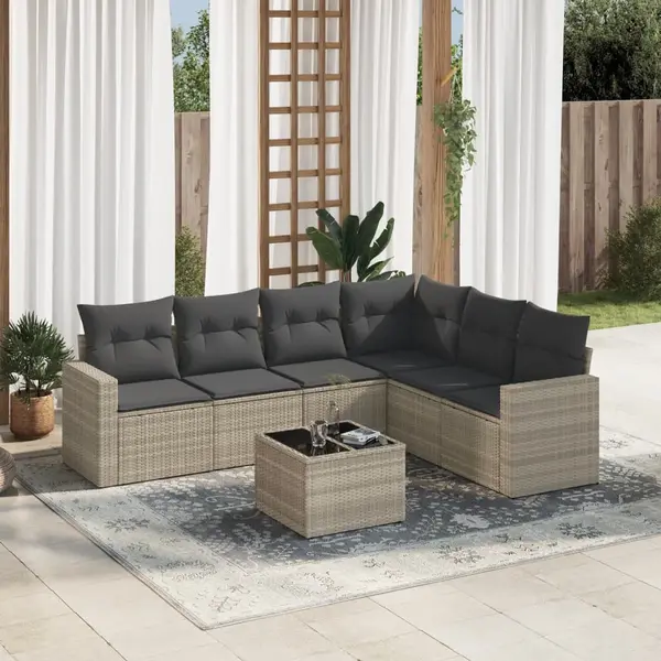 Gossi set canapele de gradina cu perne, 7piese gri deschis poliratan