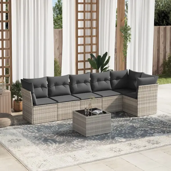Gossi set canapele de gradina cu perne, 7piese gri deschis poliratan