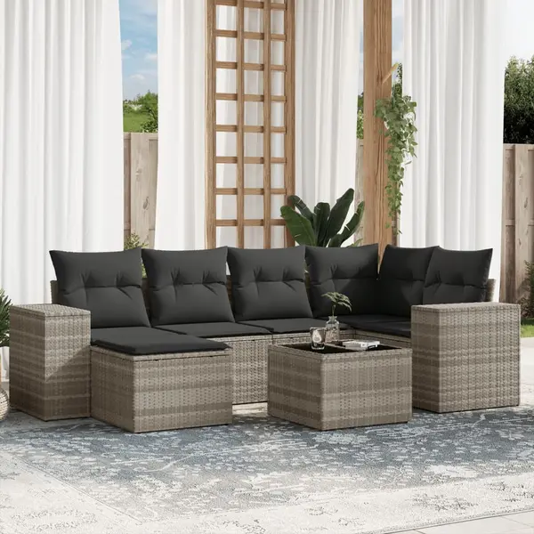 Gossi set canapele de gradina cu perne, 7piese gri deschis poliratan
