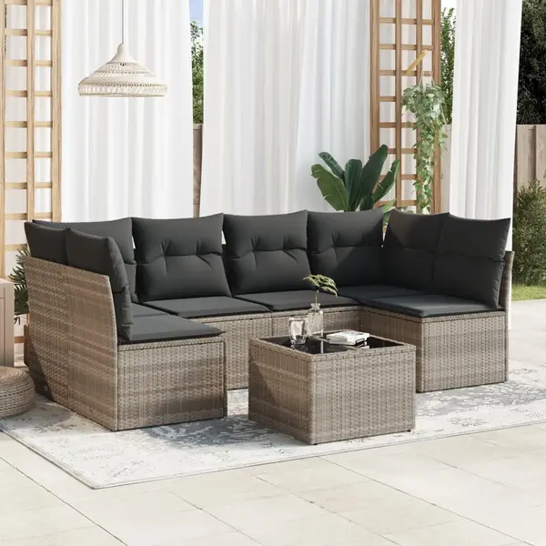 Gossi set canapele de gradina cu perne, 7piese gri deschis poliratan