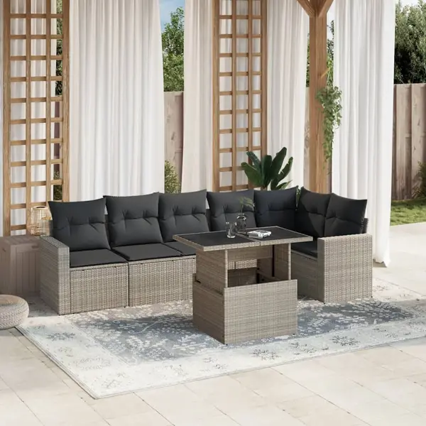 Gossi set canapele de gradina cu perne, 7piese gri deschis poliratan