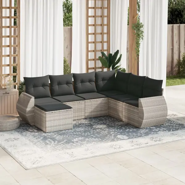 Gossi set canapele de gradina cu perne, 7piese gri deschis poliratan