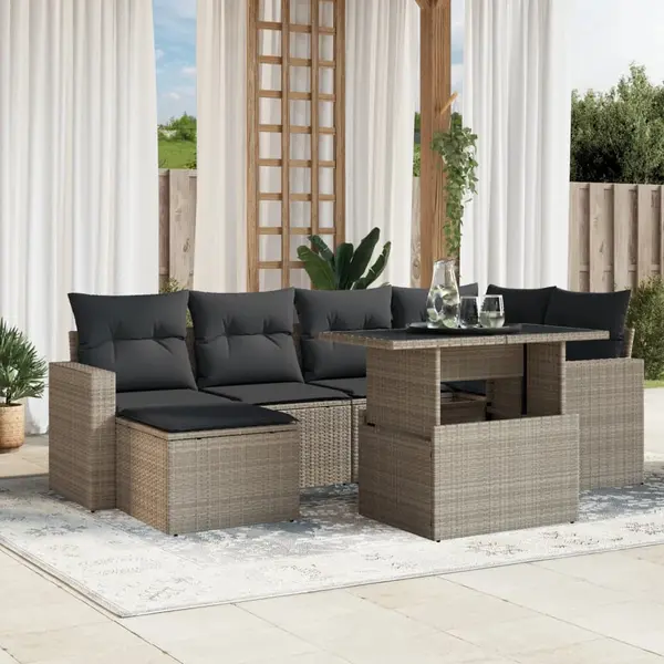 Gossi set canapele de gradina cu perne, 7piese gri deschis poliratan