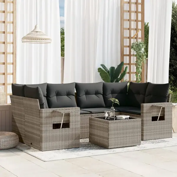 Gossi set canapele de gradina cu perne, 7piese gri deschis poliratan