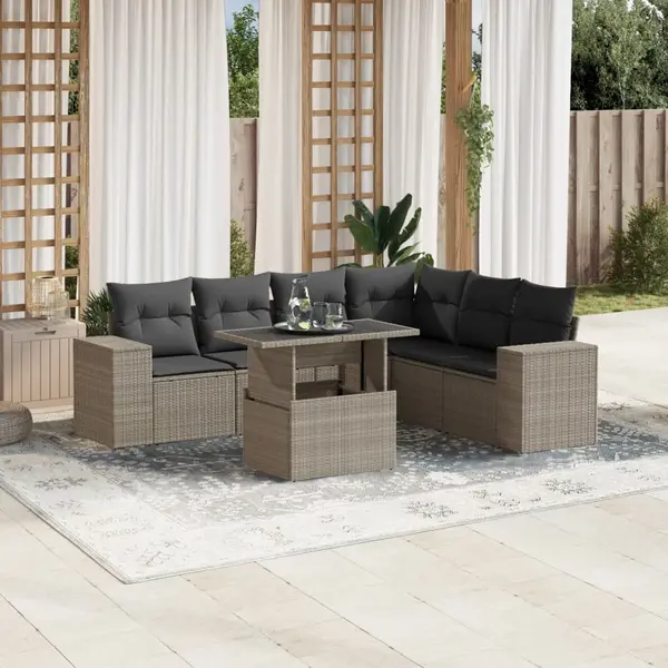 Gossi set canapele de gradina cu perne, 7piese gri deschis poliratan