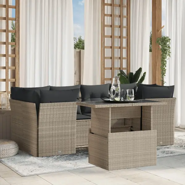 Gossi set canapele de gradina cu perne, 7piese gri deschis poliratan