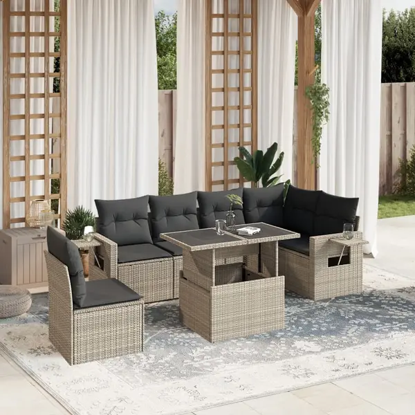 Gossi set canapele de gradina cu perne, 7piese gri deschis poliratan