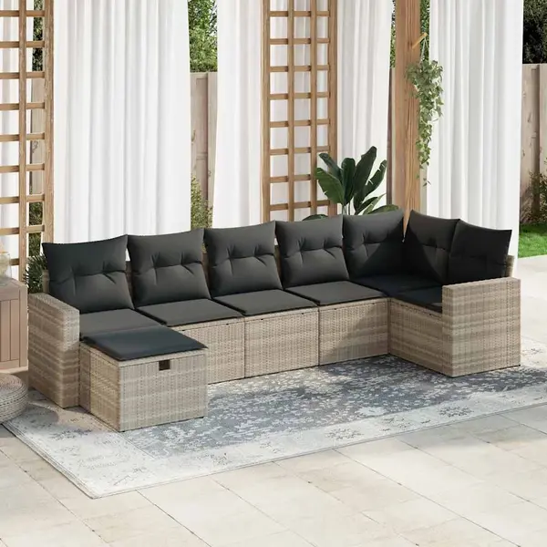 Gossi set canapele de gradina cu perne, 7piese gri deschis poliratan