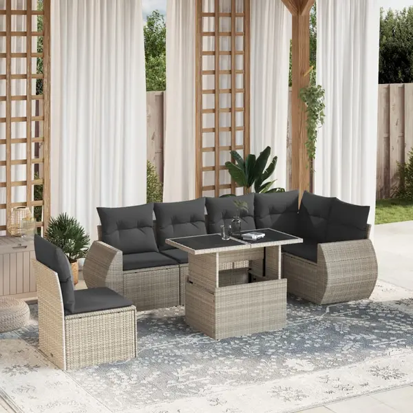 Gossi set canapele de gradina cu perne, 7piese gri deschis poliratan