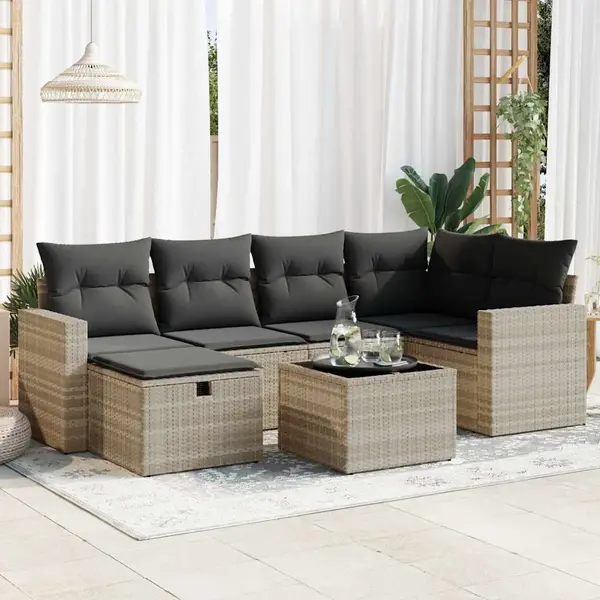 Gossi set canapele de gradina cu perne, 7piese gri deschis poliratan