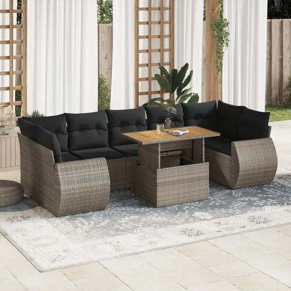 Gossi set canapele de gradina cu perne, 8 piese, gri, poliratan