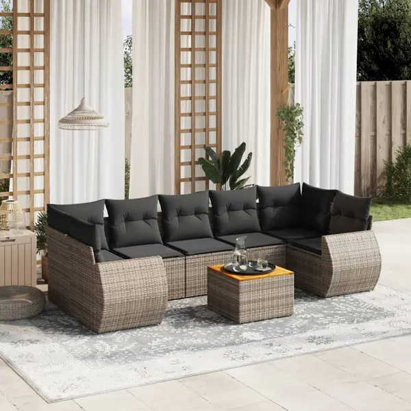 Gossi set canapele de gradina cu perne, 8 piese, gri, poliratan