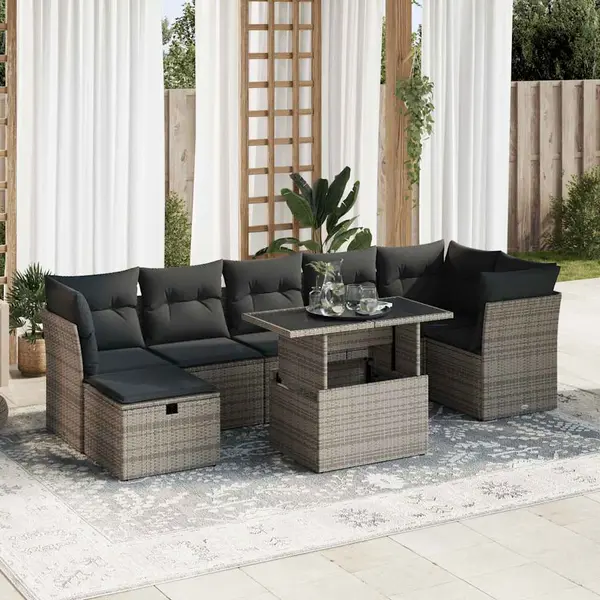Gossi set canapele de gradina cu perne, 8 piese, gri, poliratan