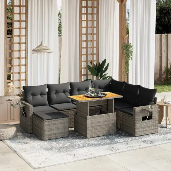 Gossi set canapele de gradina cu perne, 8 piese, gri, poliratan