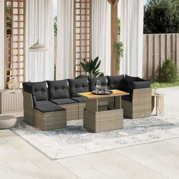 Gossi set canapele de gradina cu perne, 8 piese, gri, poliratan