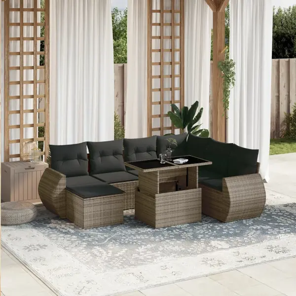 Gossi set canapele de gradina cu perne, 8 piese, gri, poliratan