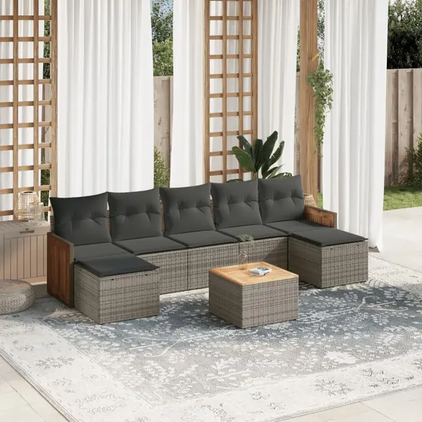 Gossi set canapele de gradina cu perne, 8 piese, gri, poliratan