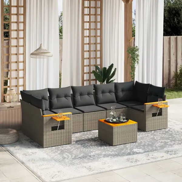 Gossi set canapele de gradina cu perne, 8 piese, gri, poliratan
