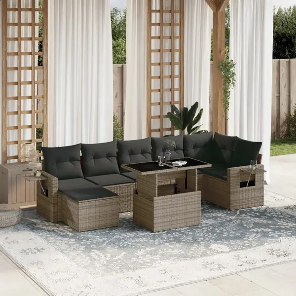 Gossi set canapele de gradina cu perne, 8 piese, gri, poliratan