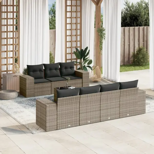 Gossi set canapele de gradina cu perne, 8 piese, gri, poliratan