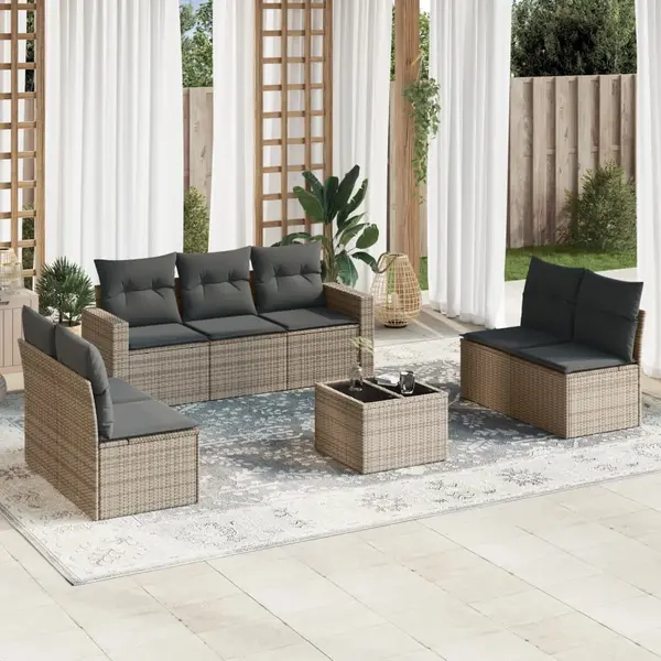 Gossi set canapele de gradina cu perne, 8 piese, gri, poliratan