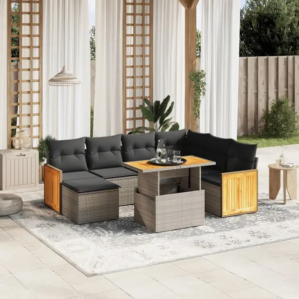 Gossi set canapele de gradina cu perne, 8 piese, gri, poliratan