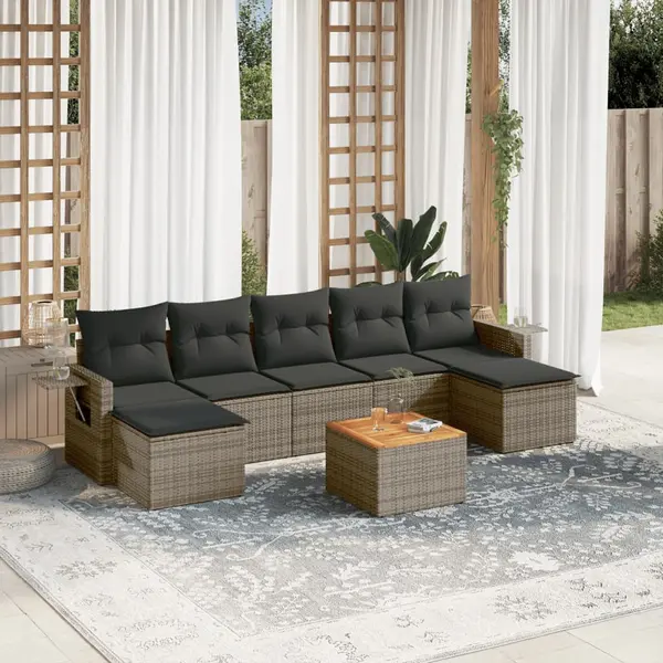 Gossi set canapele de gradina cu perne, 8 piese, gri, poliratan