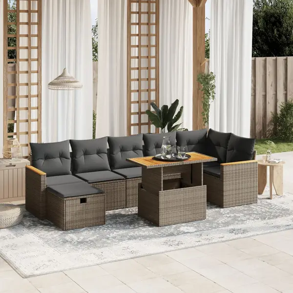 Gossi set canapele de gradina cu perne, 8 piese, gri, poliratan