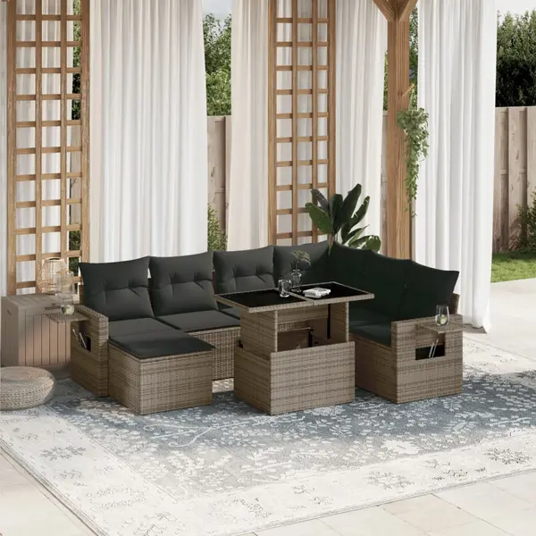 Gossi set canapele de gradina cu perne, 8 piese, gri, poliratan