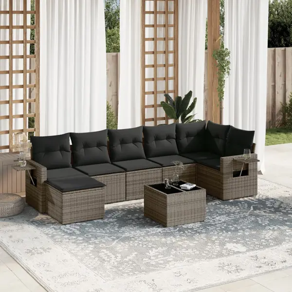 Gossi set canapele de gradina cu perne, 8 piese, gri, poliratan