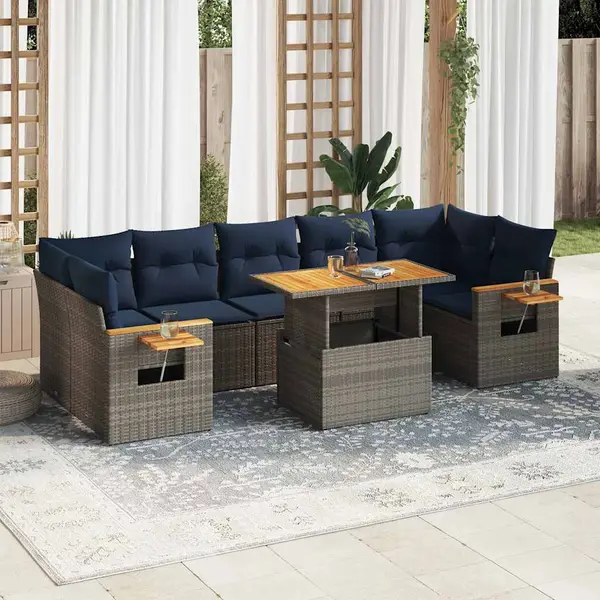 Gossi set canapele de gradina cu perne, 8 piese, gri, poliratan