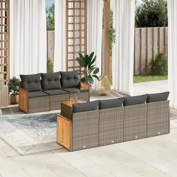Gossi set canapele de gradina cu perne, 8 piese, gri, poliratan