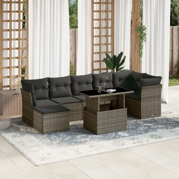 Gossi set canapele de gradina cu perne, 8 piese, gri, poliratan