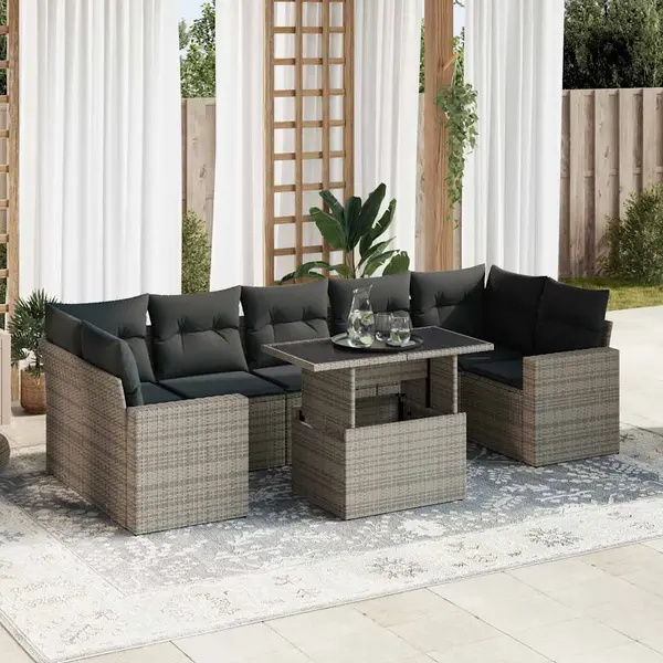 Gossi set canapele de gradina cu perne, 8 piese, gri, poliratan