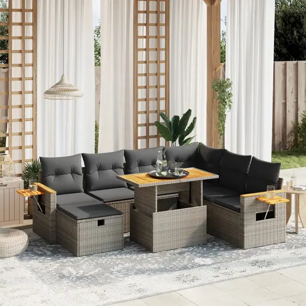 Gossi set canapele de gradina cu perne, 8 piese, gri, poliratan