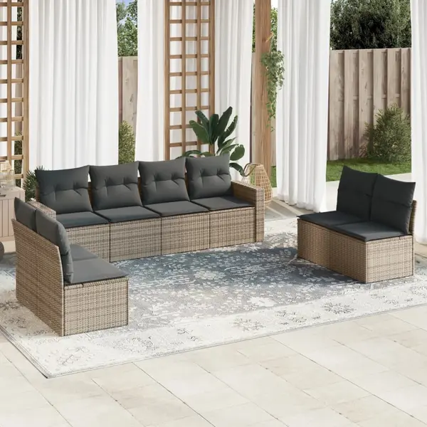 Gossi set canapele de gradina cu perne, 8 piese, gri, poliratan