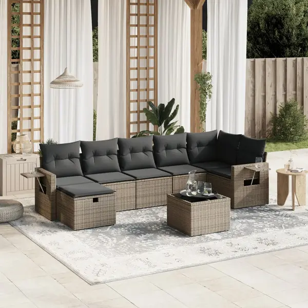 Gossi set canapele de gradina cu perne, 8 piese, gri, poliratan