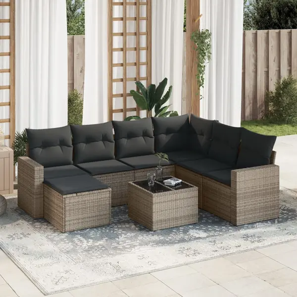 Gossi set canapele de gradina cu perne, 8 piese, gri, poliratan